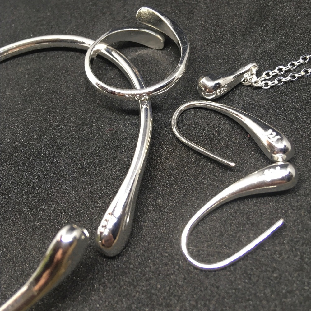Solid S925 Sterling silver Jewelry 5Pc Set necklace, ring earrings bracelet